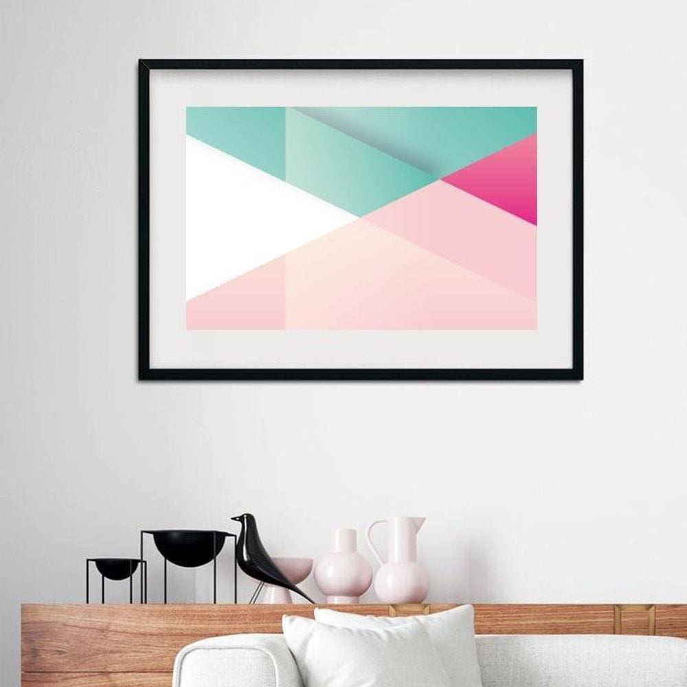 Quadro Geométrico Preto Cinza Amarelo- 60X48Cm