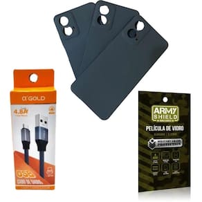 Kit Capinha Preto Para Moto G04 + Cabo Tipo-C + Pelicula 3D