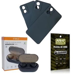 Kit Capinha Preto Moto G04 + Fone Bluetooth +Pelicula 3D