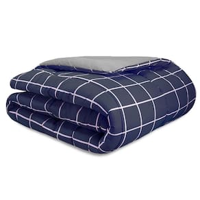 Capa Duvet Para Edredom Solteiro Essencialle Com Ziper 1 Peça Grid Marinho