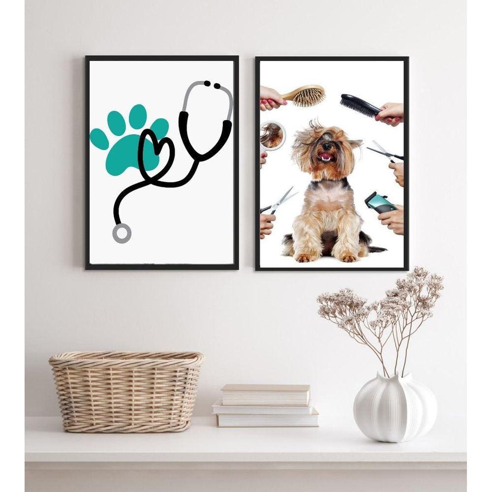 Kit 2 Quadros Para Clinica Veterinária E Pet Shop 33X24Cm