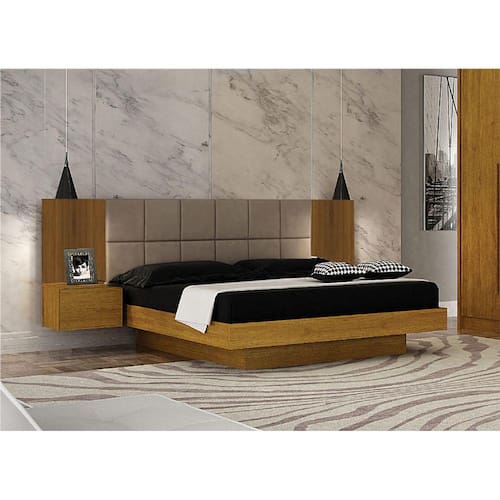 imagem-Cama Casal com Painel Estofado - Braga - Leifer Móveis - Marrom