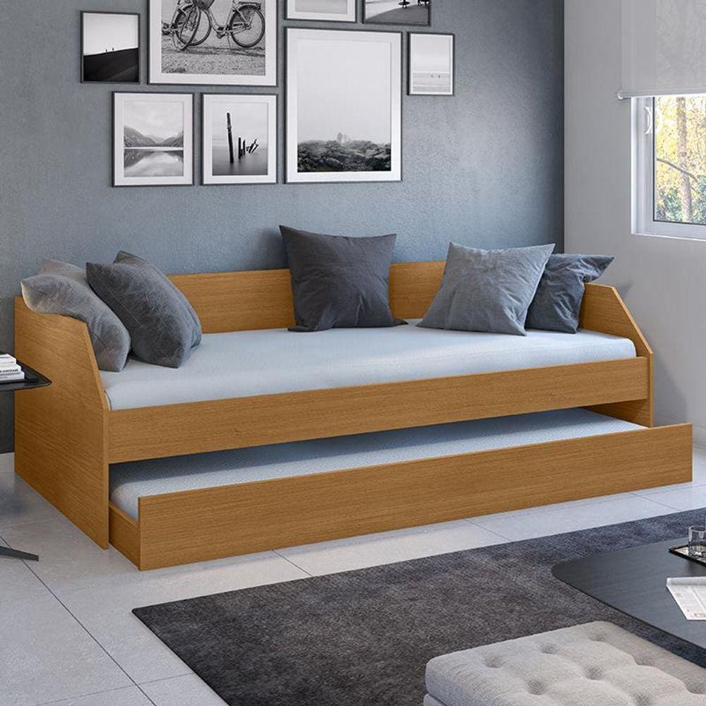 Sofá Cama Bicama Fender 2 Lugares Com Auxiliar e 2 Colchões Nature