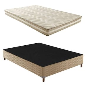 Box Casal Júlia 42x138x188cmcom Colchão Casal Unique D33 Plus Duoface 14x138x188cm Rustico Bege