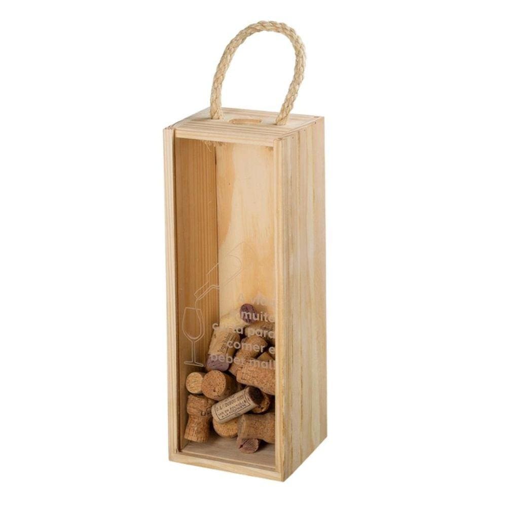 Caixa Porta Rolhas de Madeira Pinus para 1 Garrafa Presente