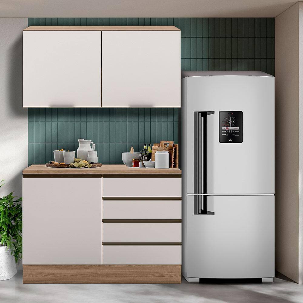 Armário Suspenso Com Gabinete Balcão 120cm Carvalho Oak Off White Cora Shop Jm - Marrom