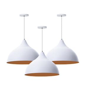 Kit 3 Lustres Pendente Meia Lua Branco 30Cm Chapéu Branco