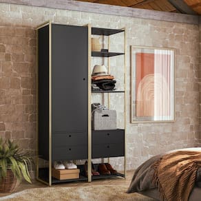 Closet Industrial Olivar 1 Porta 4 Gavetas Preto - Olivar Móveis