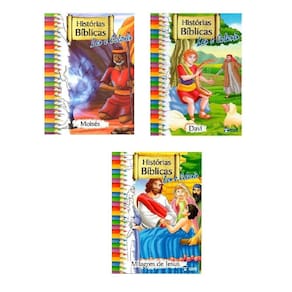 Kit 3 Livros De Histórias Bíblicas Para Ler E Colorir