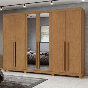 Guarda-Roupa Casal Bertha 6 Portas 4 Gavetas com Espelho Amêndoa Clean 72911.164 - Móveis Lopas