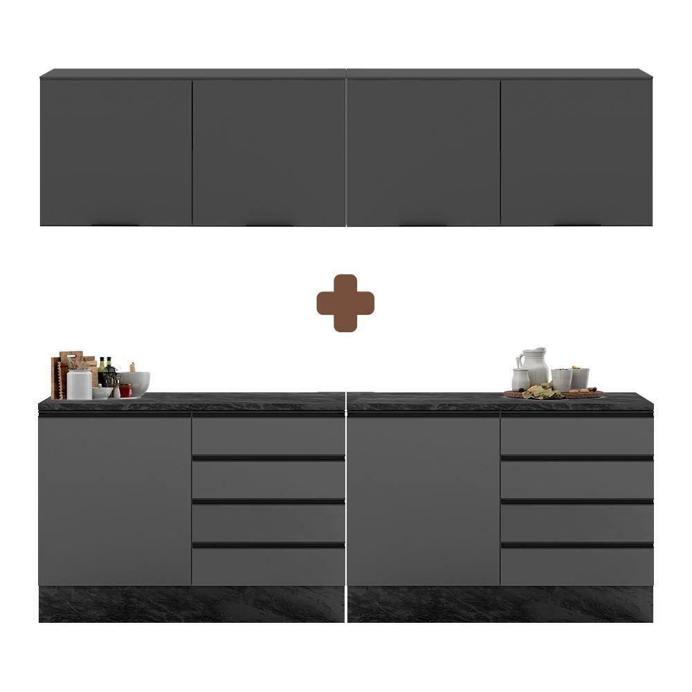 Armário De Cozinha Modulado 240cm 4 Peças Grafite Merey Shop Jm - Cinza