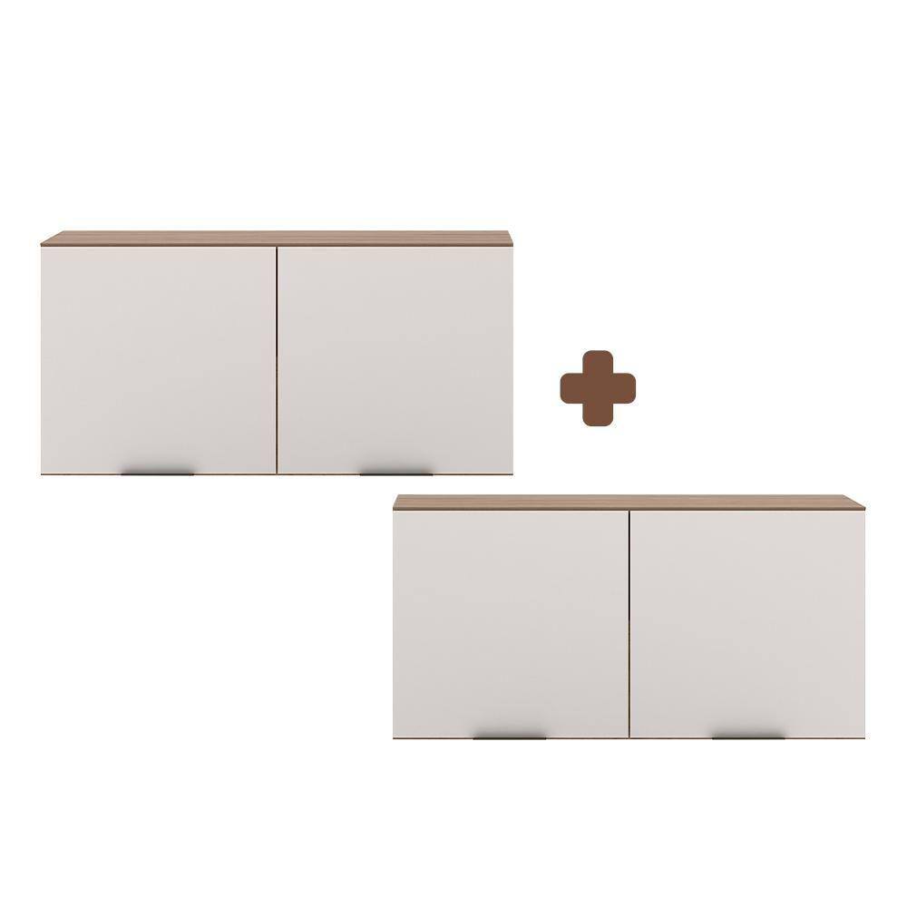 Conjunto 2 Armário Aéreo Para Cozinha Carvalho Oak Off White Merey Shop Jm - Marrom