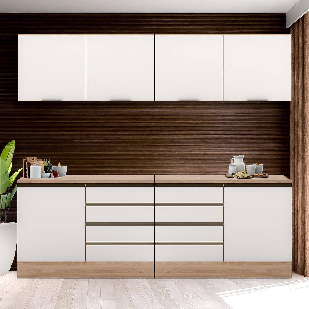 Cozinha Compacta Com 4 Módulos Carvalho Oak Off White Etna Poliman - Marrom