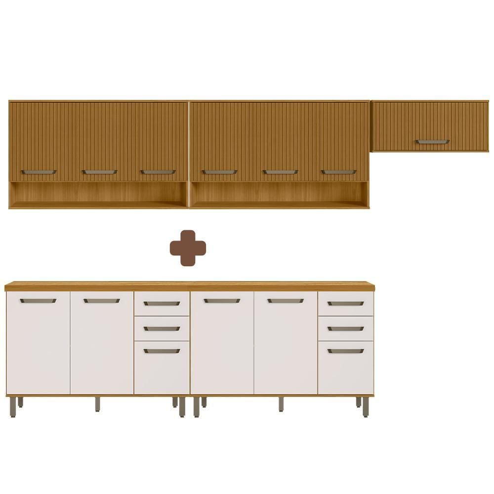 Cozinha Modulada Completa 5 Peças Freijó Off Acetinado Freijó Ripado Kwak Shop Jm - Marrom