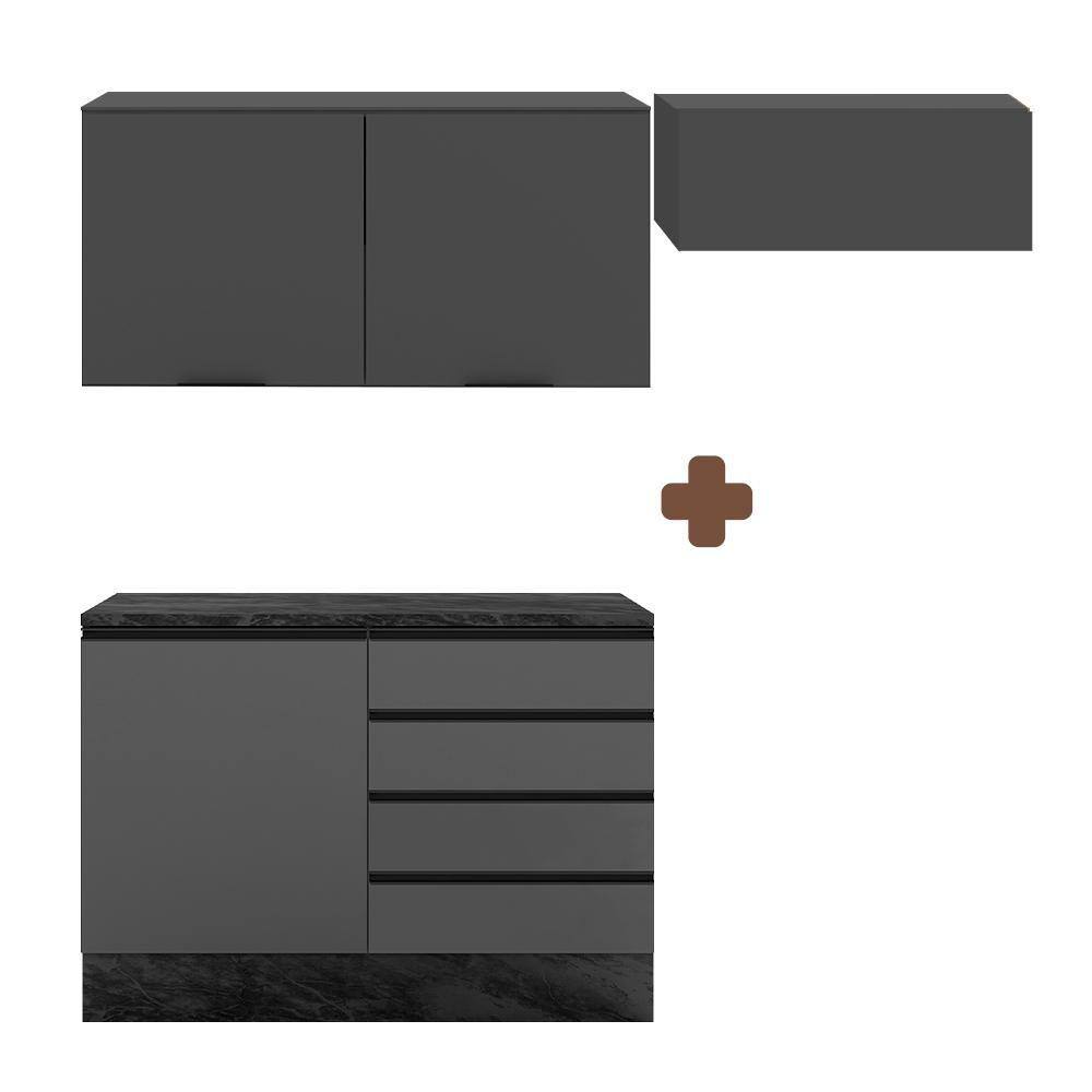 Cozinha Modulada Compacta Para Apartamento 3 Módulos Grafite Merey Shop Jm - Cinza