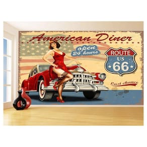 Papel De Parede 3D Carro Antigo Hot Rod Pin Up 3,5M Cxr85