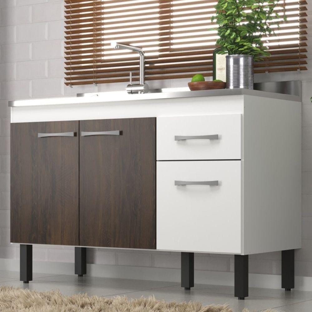 Balcão de Cozinha Branco/Castanho Monaco 2 Portas e 2 Gavetas