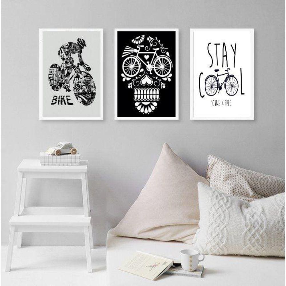 Kit 3 Quadros Decorativos Cantinho Do Ciclista 45X34Cm Vidro