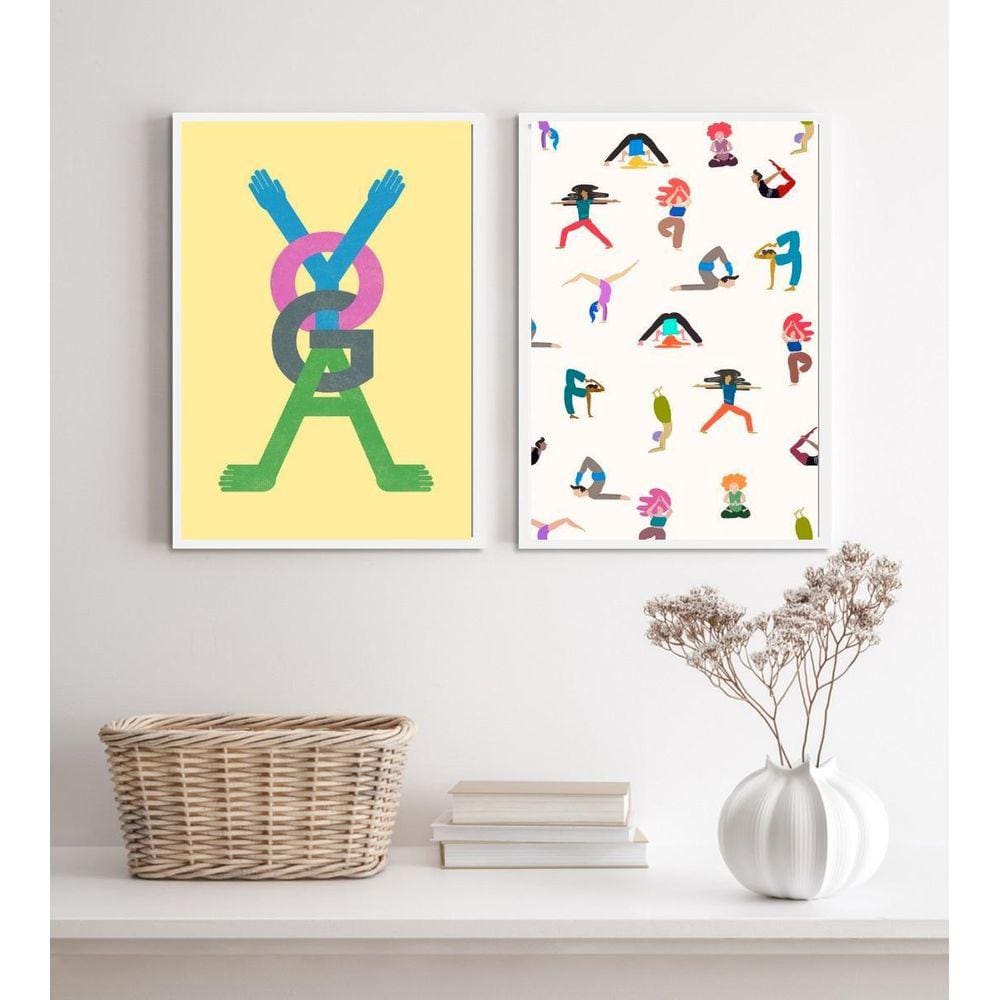Kit 2 Quadros Yoga- Palavra E Posições 45X34Cm