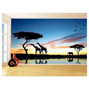 Papel De Parede 3D Animais Girafas Por Do Sol 3,5M Anm550