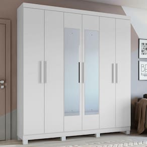 Guarda-Roupa Casal Jazz 6 Portas 3 Gavetas com Espelho 73939.3 Branco - Móveis Lopas
