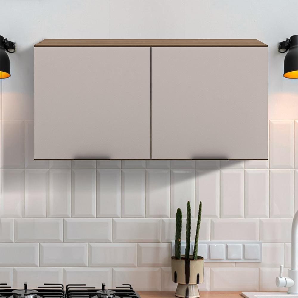 Armário De Cozinha 120cm Suspenso Carvalho Oak Off White Cora Shop Jm - Marrom