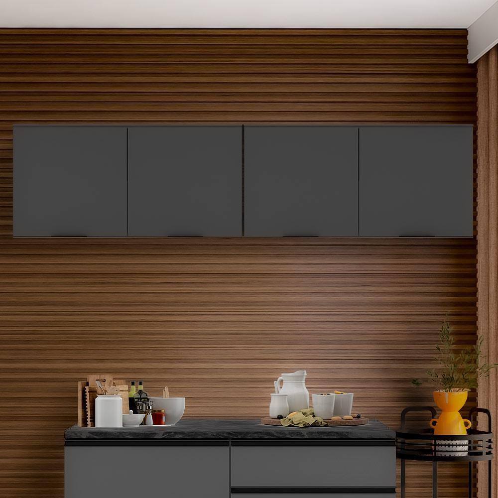 Armário Aéreo 4 Portas 240cm Grafite Etna Poliman - Cinza