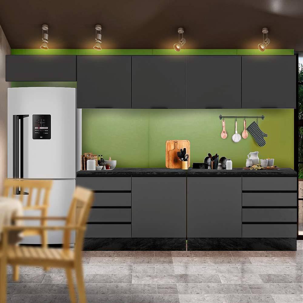 Armários Para Cozinha Completa 5 Módulos Grafite Cora Shop Jm - Cinza