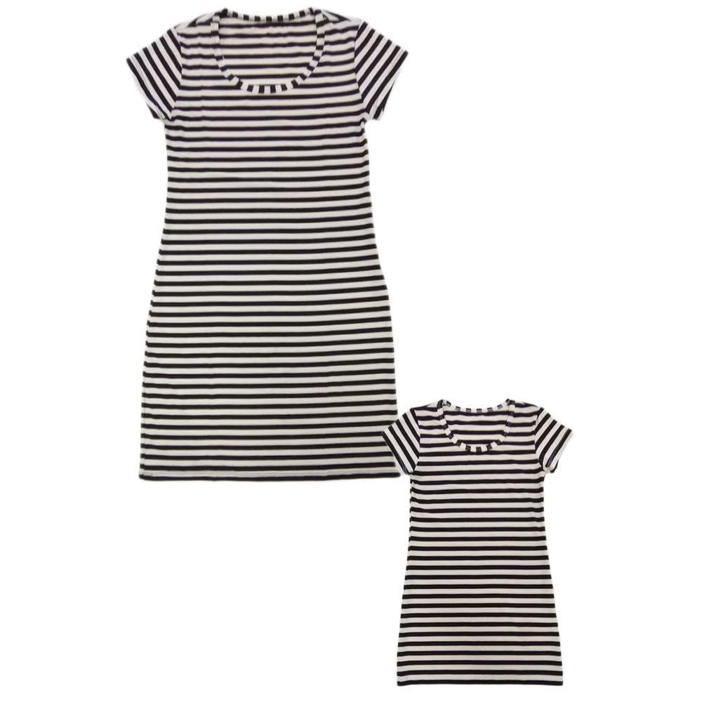 Vestido Tal Mãe Tal Filha Listrado Preto Branco
