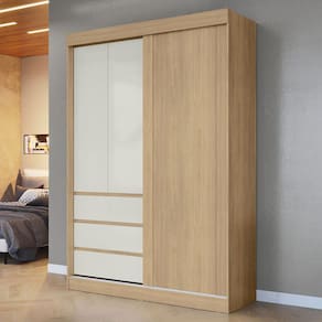 Guarda-Roupa Solteiro Bagda 100% Mdf 3 Portas 3 Gavetas Castanho/Off White - Mx Móveis