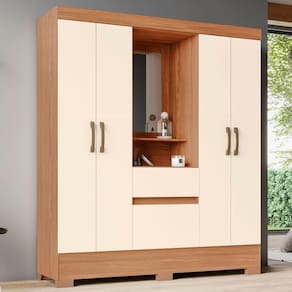 Guarda-Roupa Solteiro 4 Portas 2 Gavetas Nature/Off White Bs07 - Briz