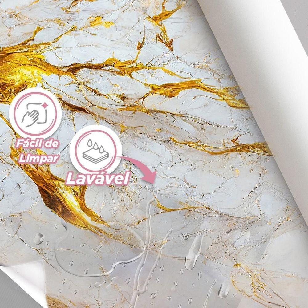 Papel De Parede Painel 3D Mármore White Dourado 1M
