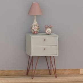 Mesa Cabeceira Retro Metal Bled 2 Gavetas Off White - Olivar Móveis