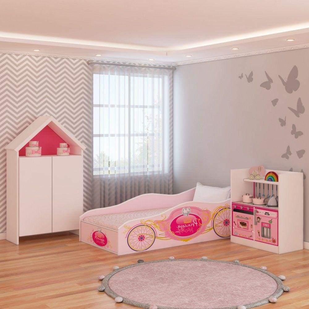 Quarto Infantil Completo Viagem Encantada 4 Portas 1 Gaveta Rosa - Panorama Móveis