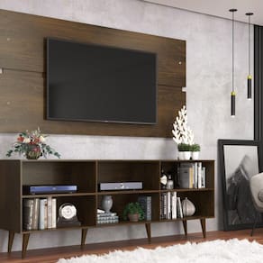 Rack Estante Retrô C/ Painel Cacau P/ TV Até 55 Polegadas