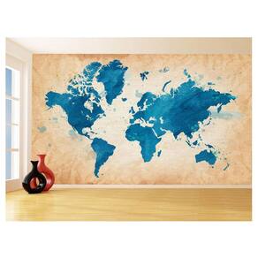 Papel De Parede 3D Mapa Mundi Arte Cimento Cores 3,5M Nmu77
