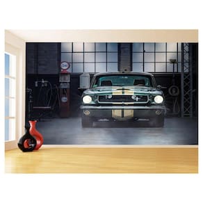 Papel De Parede 3D Carro Antigo Ford Mustang Hot 3,5M Cxr55
