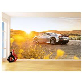 Papel De Parede 3D Carro Ferrari Prata Sol Sport 3,5M Car96