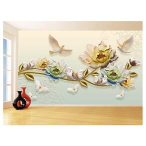 Papel De Parede 3D Floral Textura Sala Flores 3,5M Xfl340