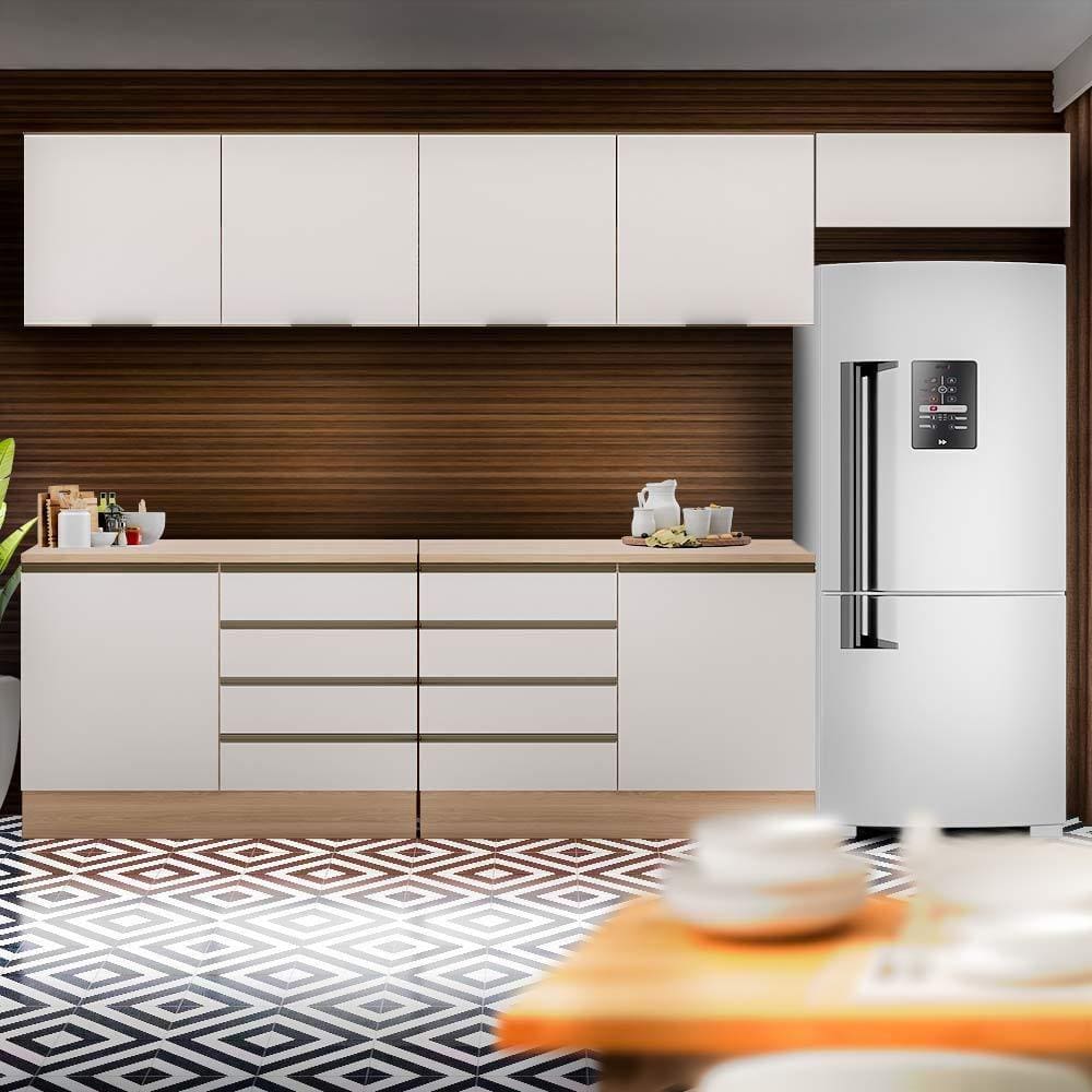Cozinha Modulada 5 Peças Com Armários Aéreos Carvalho Oak Off White Etna Poliman - Marrom