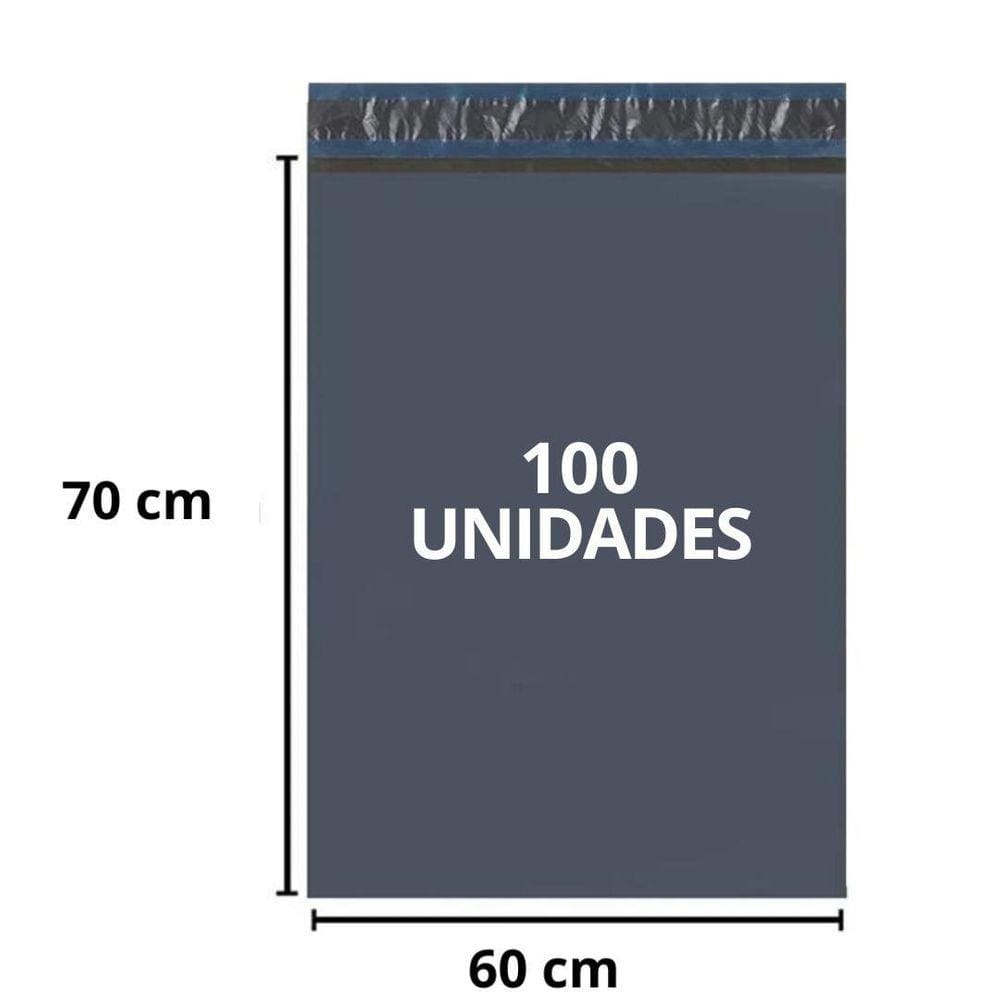 Kit 100 Envelope Seguranca Cinza L.70Cm X A.60Cm + 3Cm Aba X