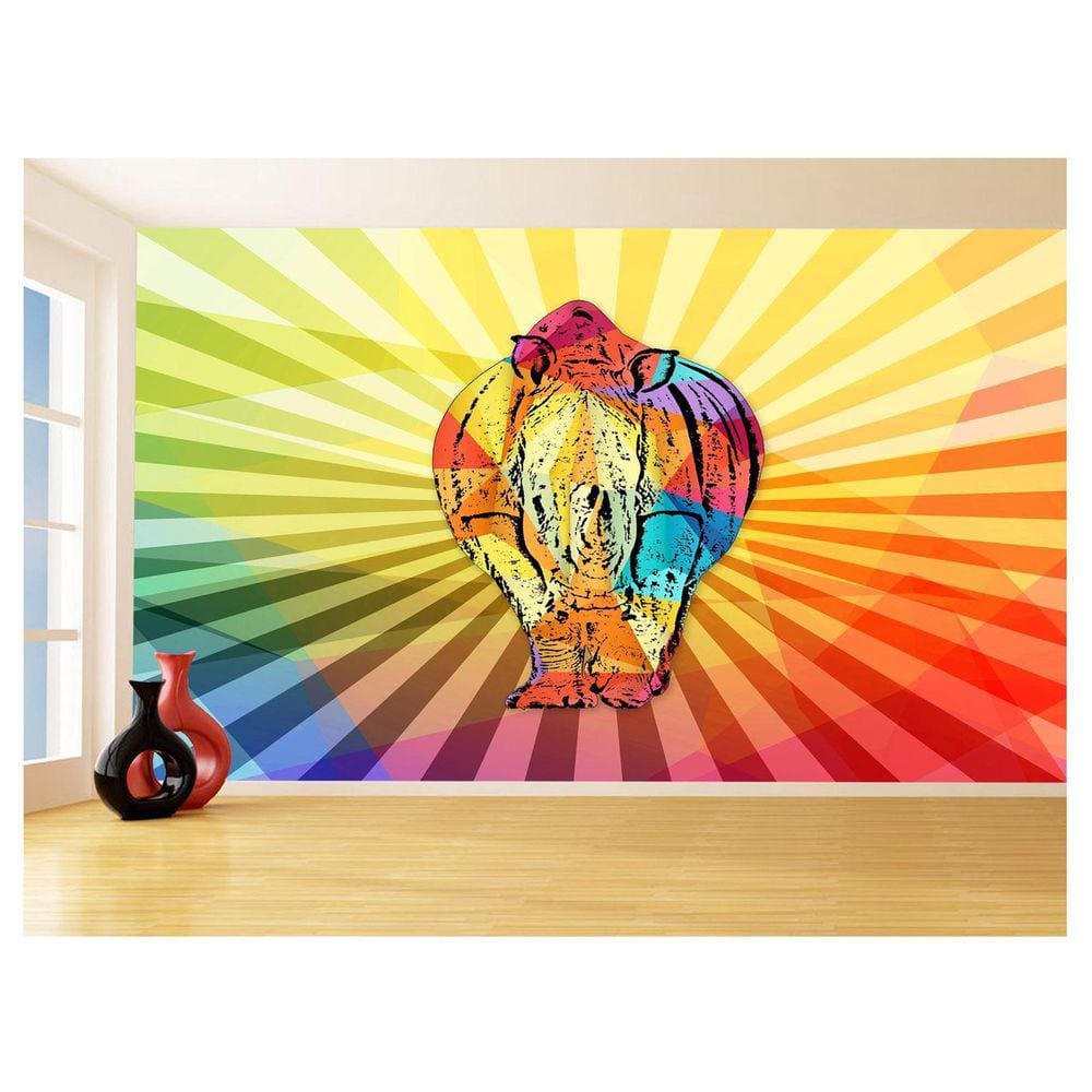 Papel De Parede 3D Animais Pop Art Rinoceronte 3,5M Pxa494