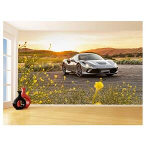 Papel De Parede 3D Carro Ferrari Prata Sol Sport 3,5M Car97
