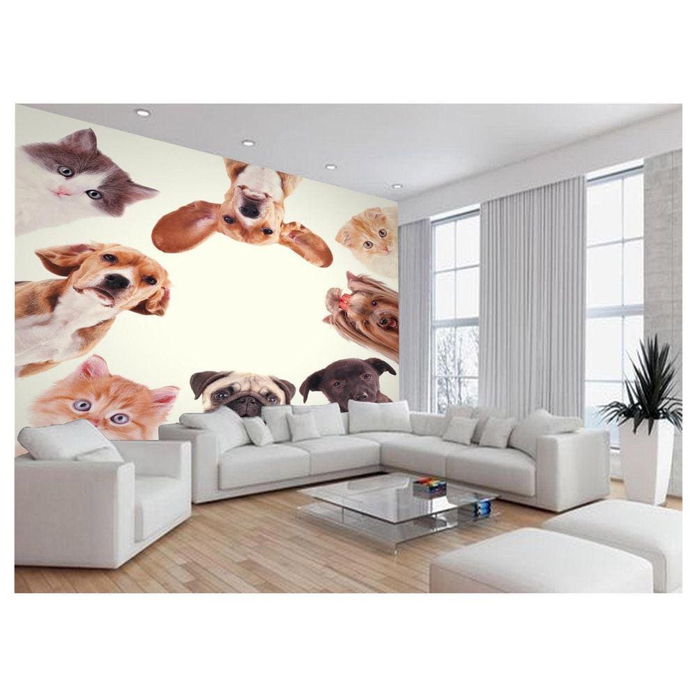 Papel De Parede 3D Animais Cão Gato Petshop 3,5M Anm415