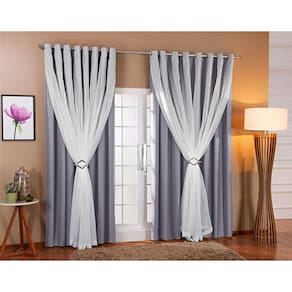 Cortina Voil c/ Forro Blackout 6,00x2,80 Cinza/Branco