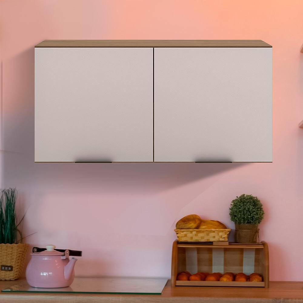 Armário De Parede 120cm Aéreo Carvalho Oak Off White Merey Shop Jm - Marrom