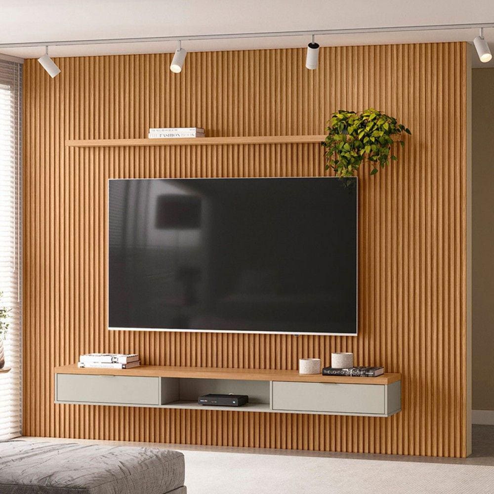 Painel para TV Até 75 Polegadas 2 Portas 300 Cm Nature Ripado/Off White - Linea Brasil