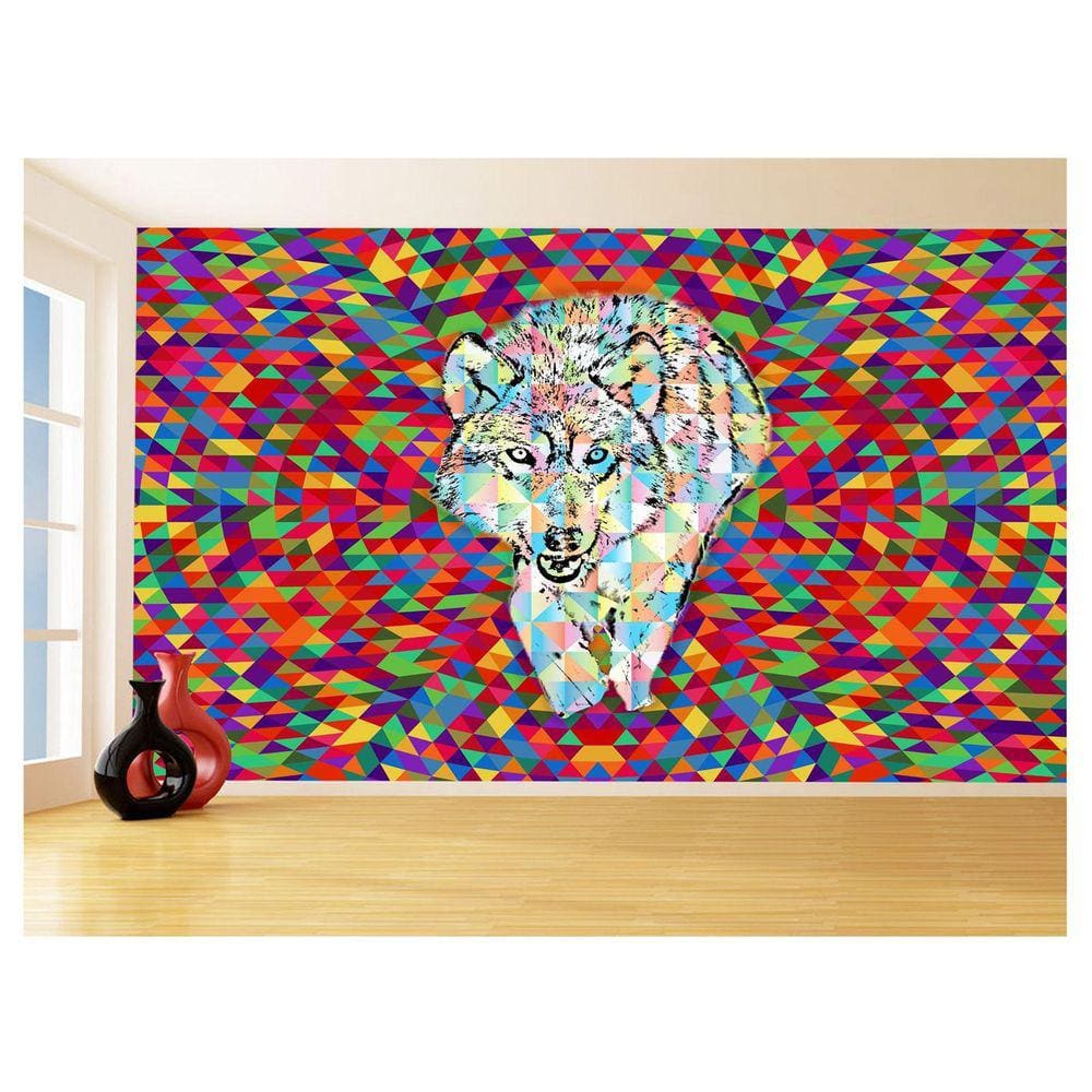 Papel De Parede Animais Pop Art Lobo Colorido 3,5M Pxa578