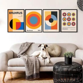Kit 4 Quadros Arte Bauhaus Círculos 24X18Cm - Com Vidro