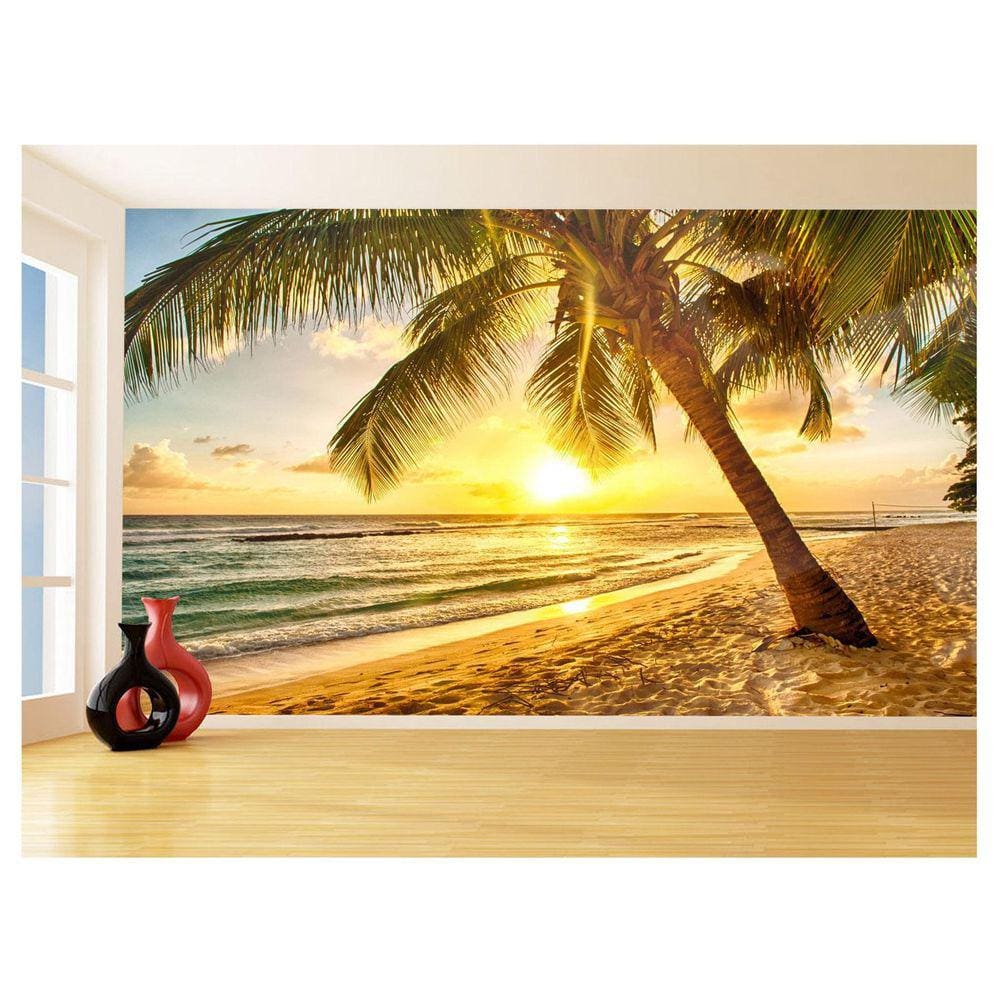 Papel De Parede Praia Mar Coqueiro Por Do Sol 3,5M Npr275